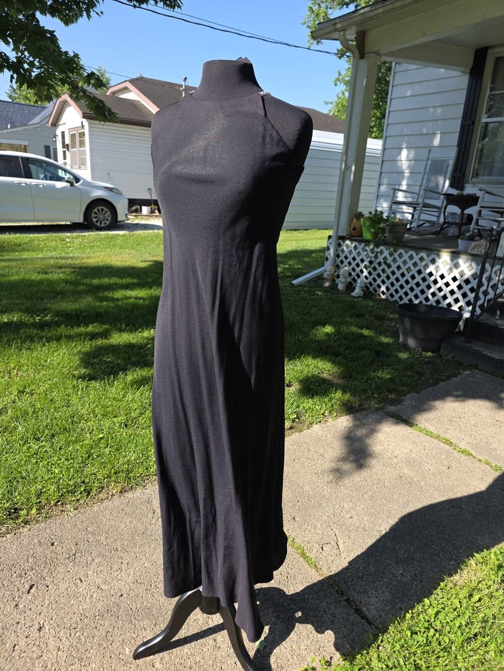 Vintage 90’s All That Jazz Y2K Rhinestone Straps Evening Black Maxi Dress 5/6
